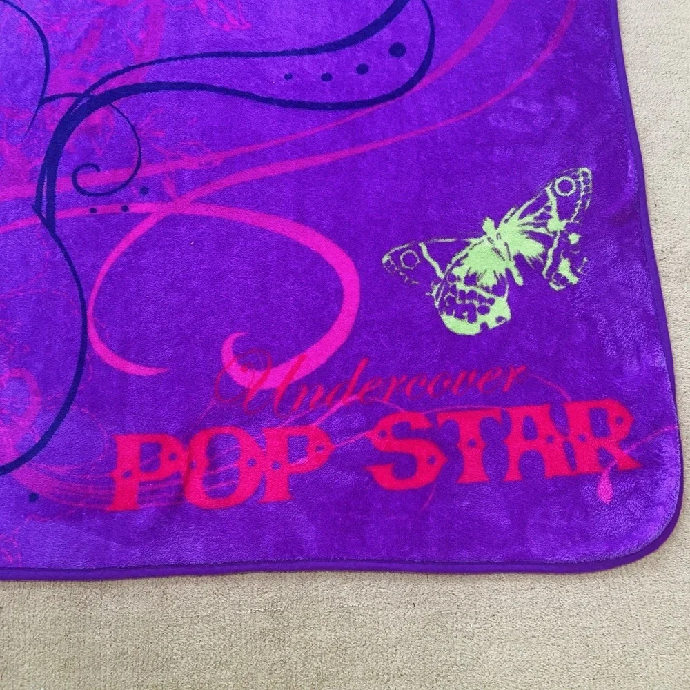 Disney Hannah Montana Guitar Purple Plush Blanket Throw 54 X 59